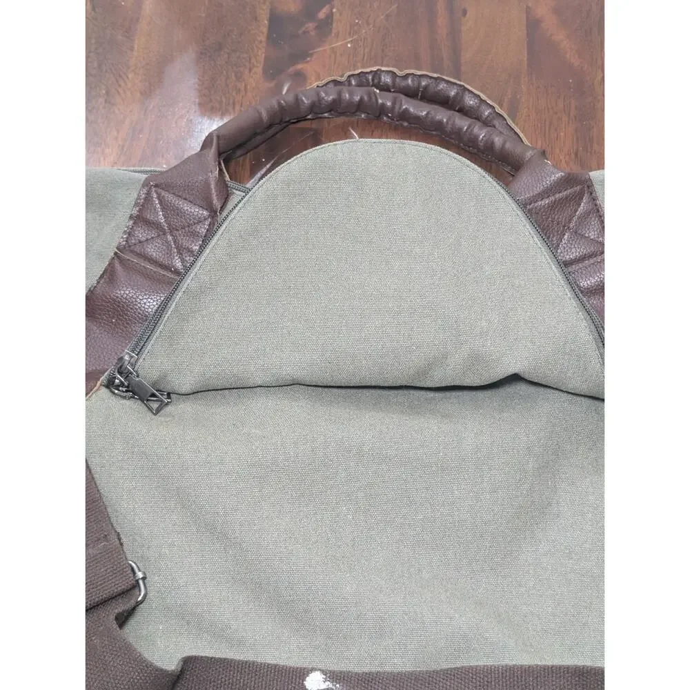 Crosse Jackson Canvas Leather Duffel Bag Green Brown Vintage Style Travel Bag